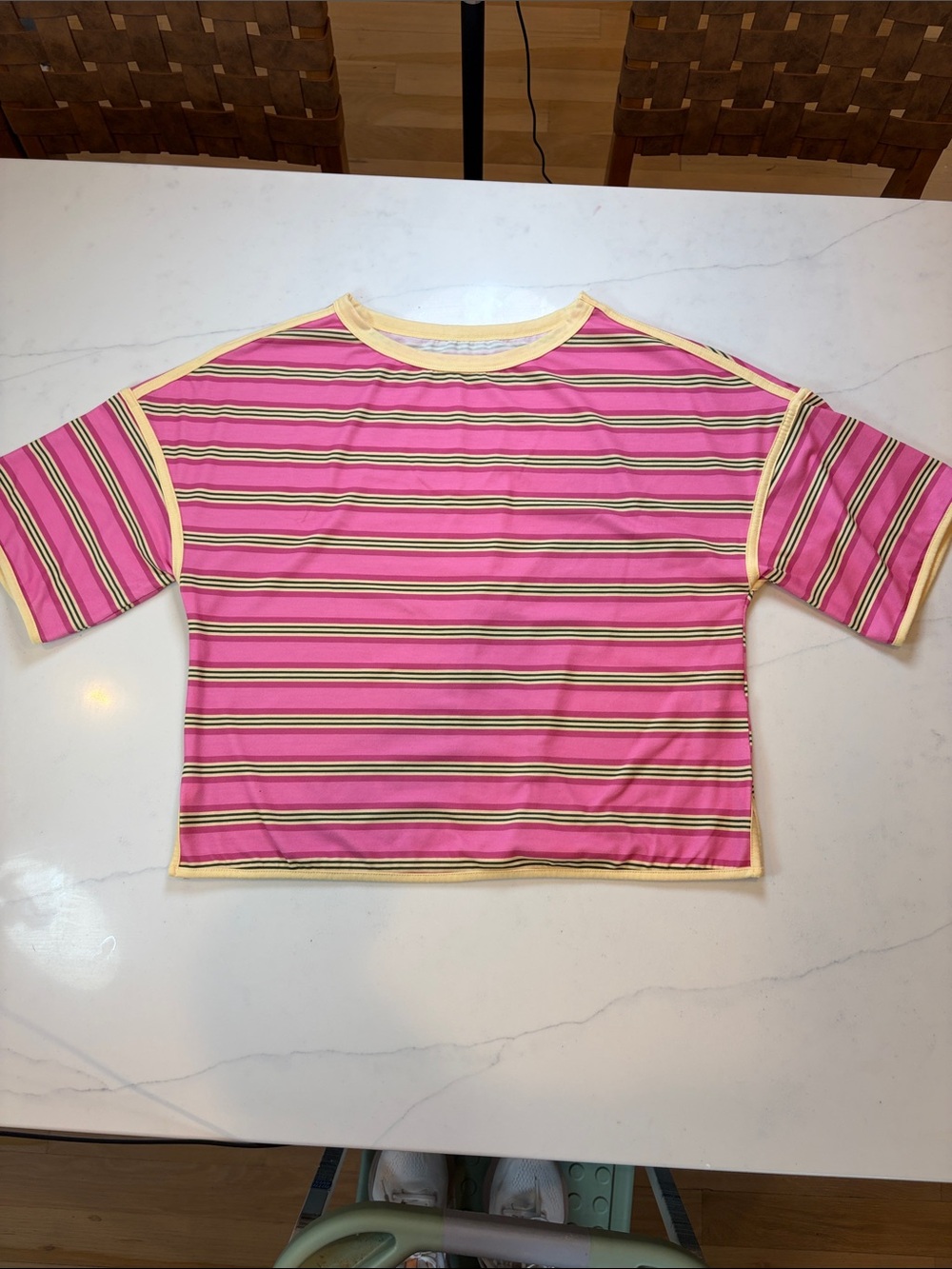 Pink & Yellow Striped Short Sleeve Tee